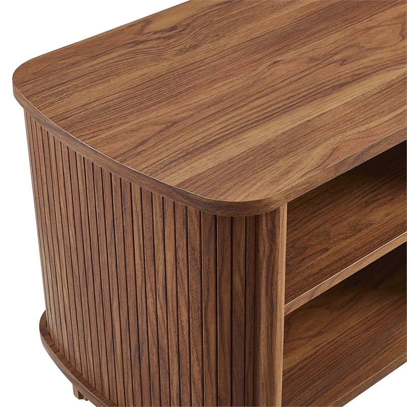 Pemberly Row Set of 2 Contemporary Open Nightstands in Walnut