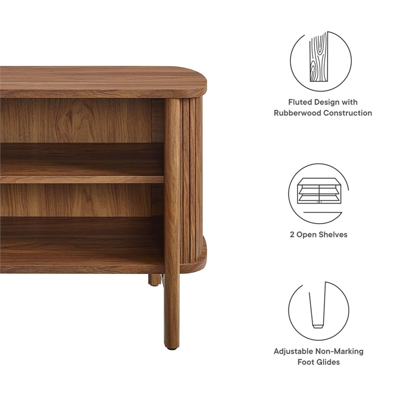 Pemberly Row Set of 2 Contemporary Open Nightstands in Walnut