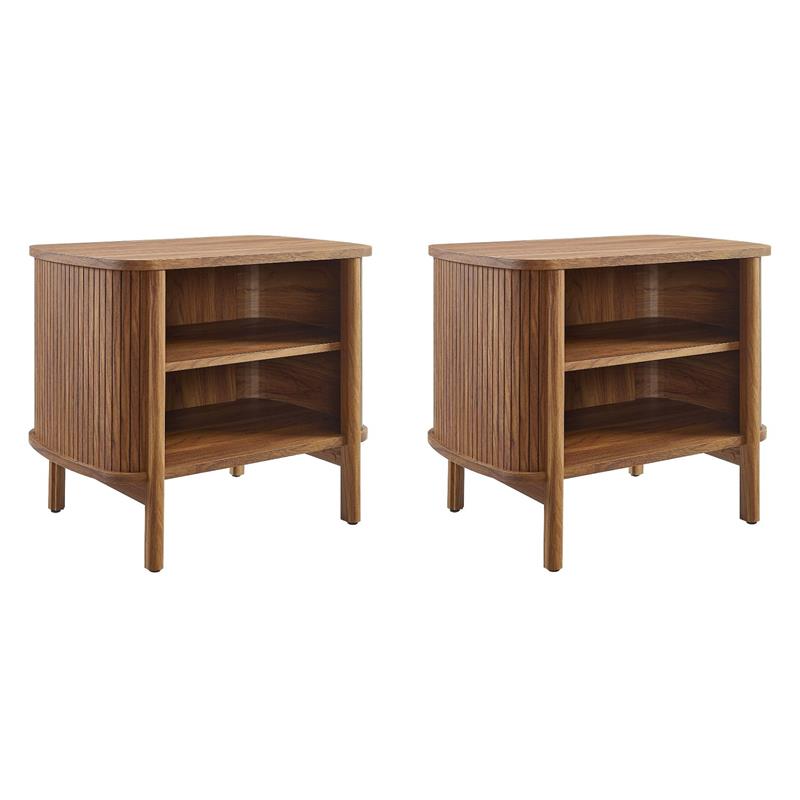 Pemberly Row Set of 2 Contemporary Open Nightstands in Walnut