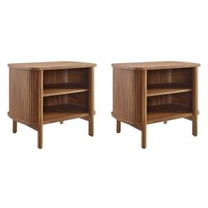 Pemberly Row Set of 2 Contemporary Open Nightstands in Walnut