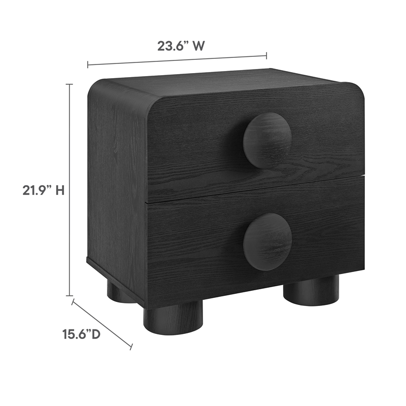 Pemberly Row Set of 2 Contemporary Nightstands in Black Finish