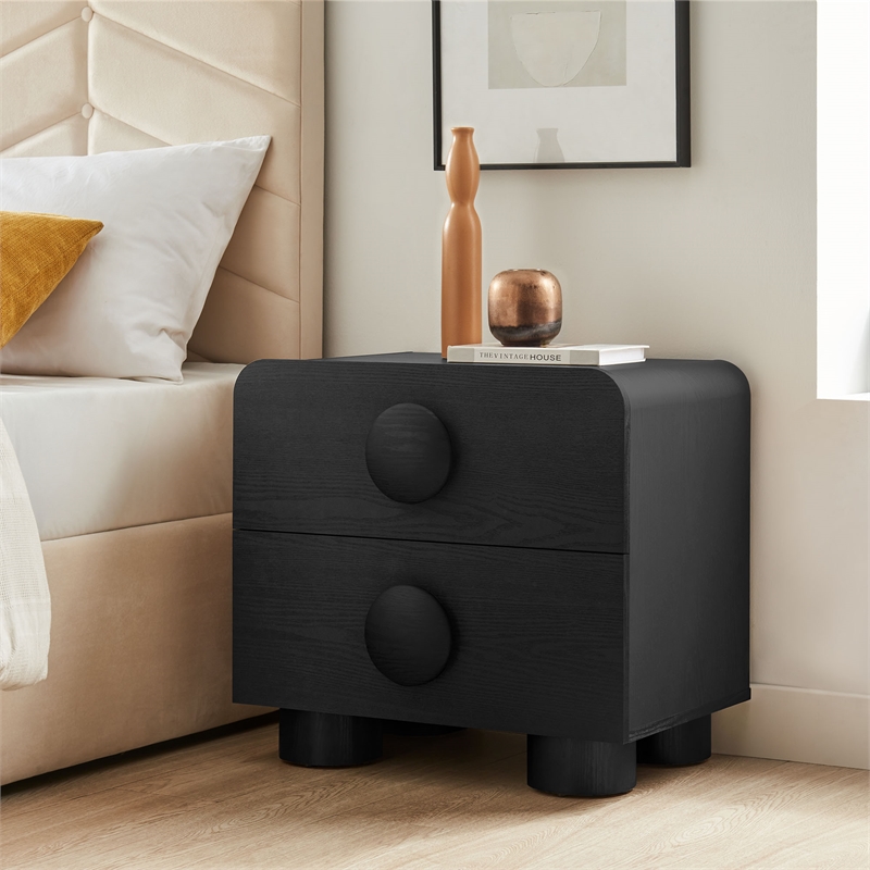 Pemberly Row Set of 2 Contemporary Nightstands in Black Finish