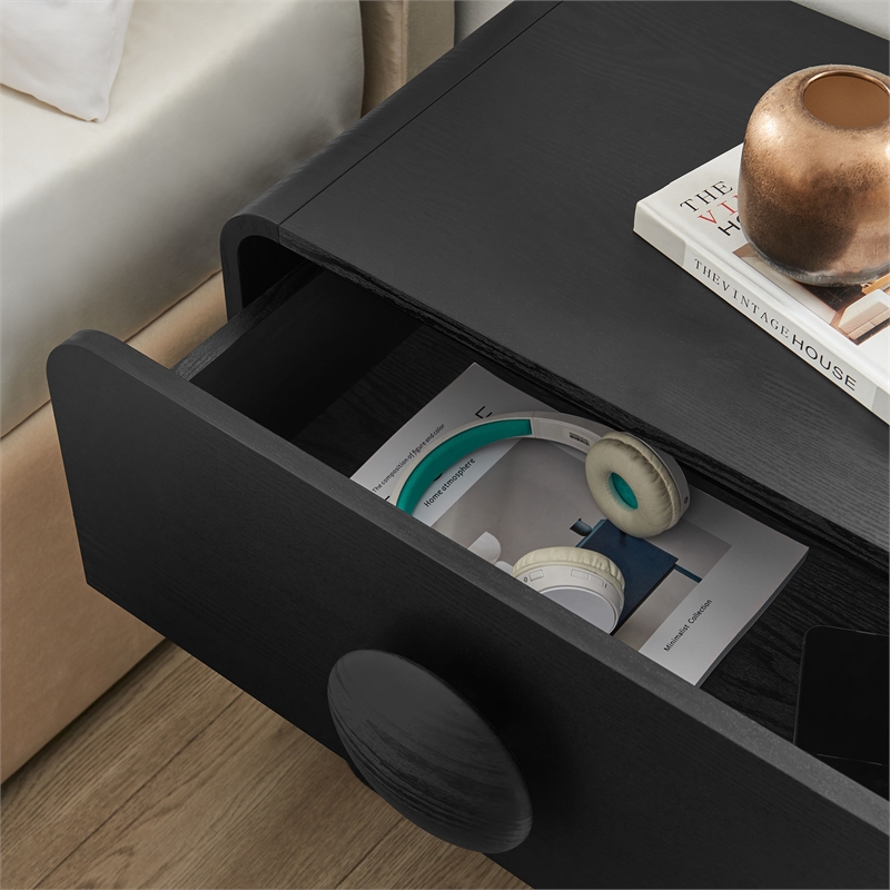 Pemberly Row Set of 2 Contemporary Nightstands in Black Finish