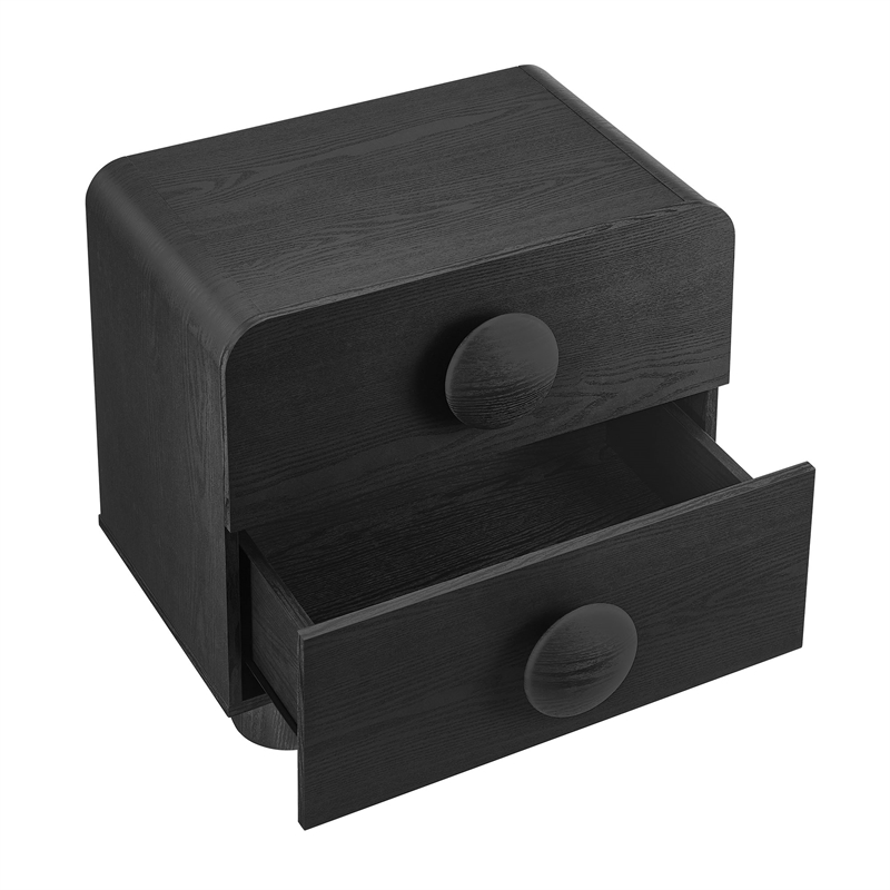 Pemberly Row Set of 2 Contemporary Nightstands in Black Finish