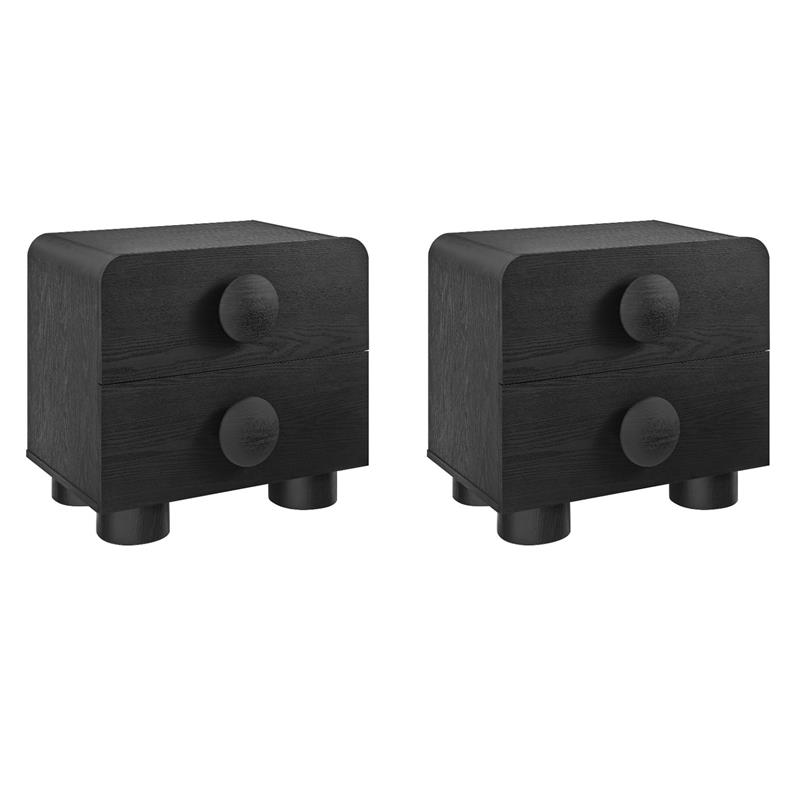 Pemberly Row Set of 2 Contemporary Nightstands in Black Finish