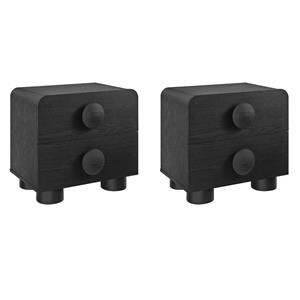 Pemberly Row Set of 2 Contemporary Nightstands in Black Finish