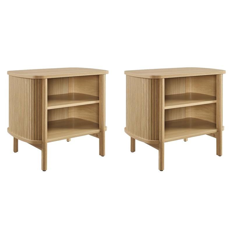 Pemberly Row Set of 2 Contemporary Open Nightstands in Oak Finish