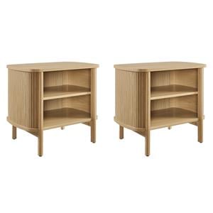 Pemberly Row Set of 2 Contemporary Open Nightstands in Oak Finish