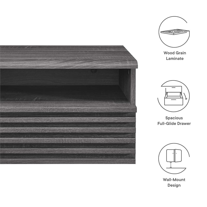 Pemberly Row Set of 2 1-Drawer Wall-Mount Modern Wood Nightstands in Charcoal