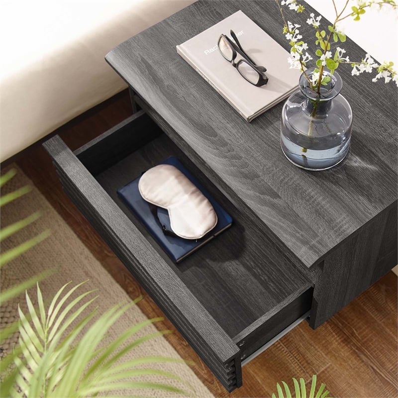 Pemberly Row Set of 2 1-Drawer Wall-Mount Modern Wood Nightstands in Charcoal