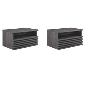Pemberly Row Set of 2 1-Drawer Wall-Mount Modern Wood Nightstands in Charcoal