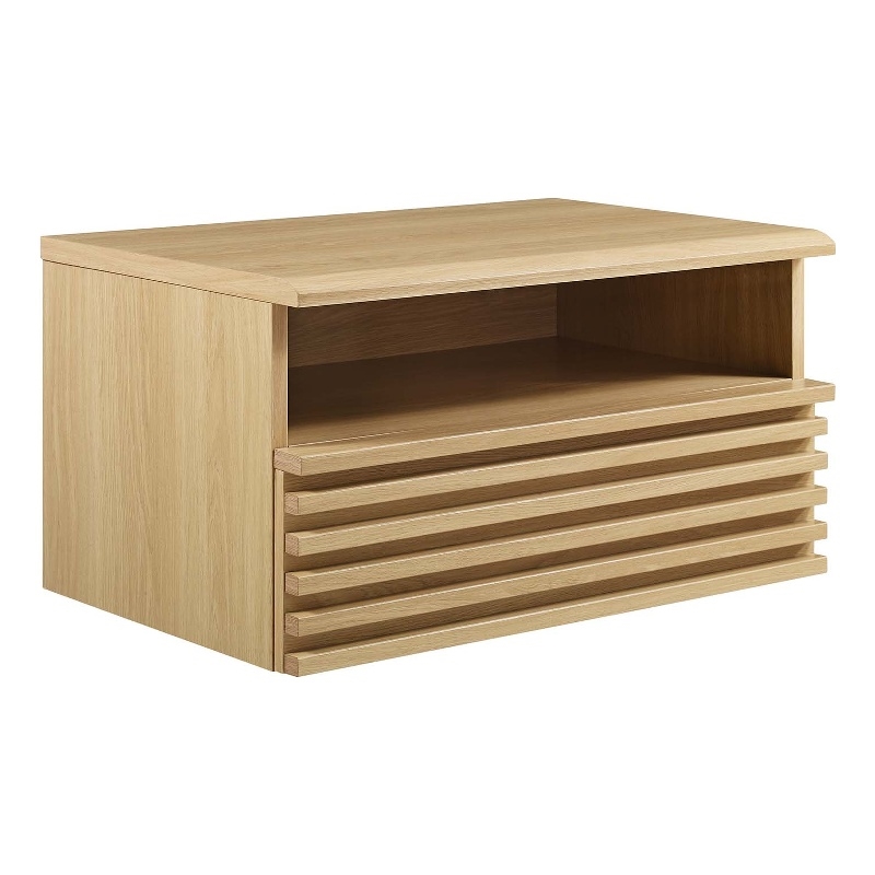 Pemberly Row Set of 2 1-Drawer Wall-Mount Modern Wood Nightstands in Oak