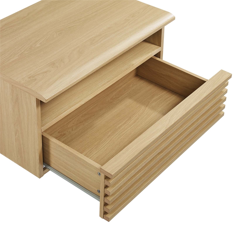 Pemberly Row Set of 2 1-Drawer Wall-Mount Modern Wood Nightstands in Oak