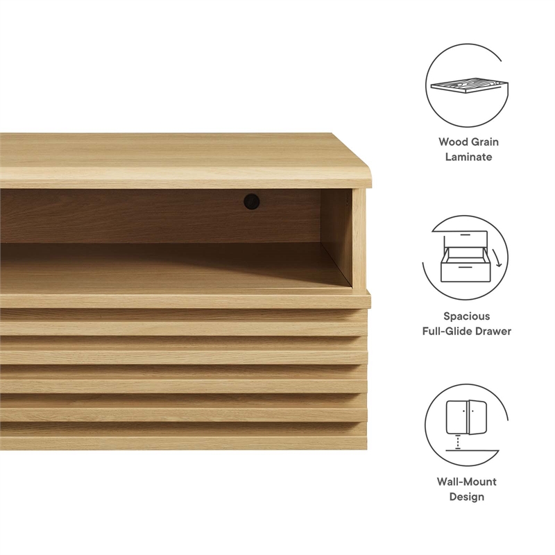 Pemberly Row Set of 2 1-Drawer Wall-Mount Modern Wood Nightstands in Oak