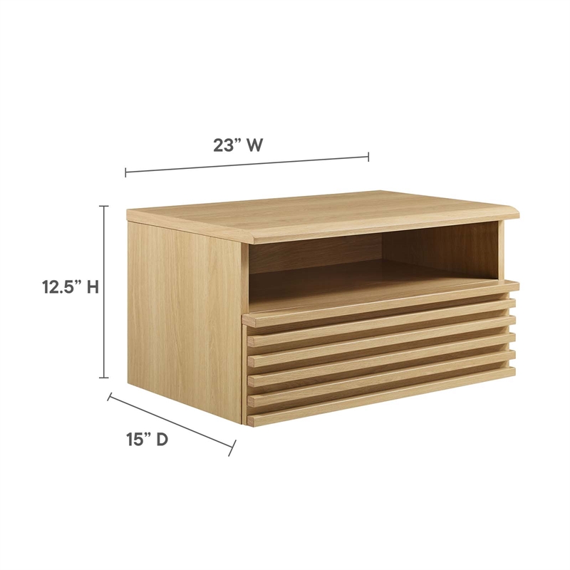 Pemberly Row Set of 2 1-Drawer Wall-Mount Modern Wood Nightstands in Oak