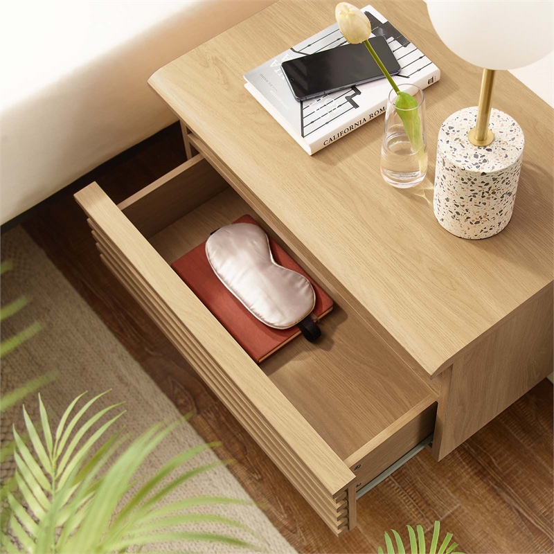 Pemberly Row Set of 2 1-Drawer Wall-Mount Modern Wood Nightstands in Oak