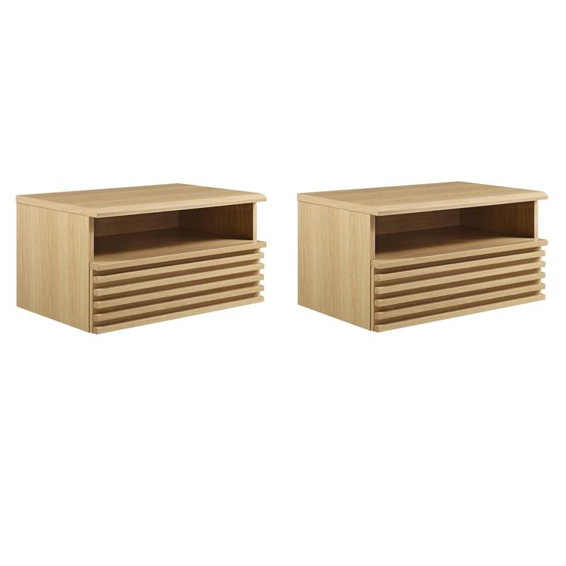 Pemberly Row Set of 2 1-Drawer Wall-Mount Modern Wood Nightstands in Oak