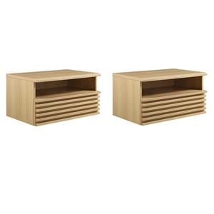 Pemberly Row Set of 2 1-Drawer Wall-Mount Modern Wood Nightstands in Oak