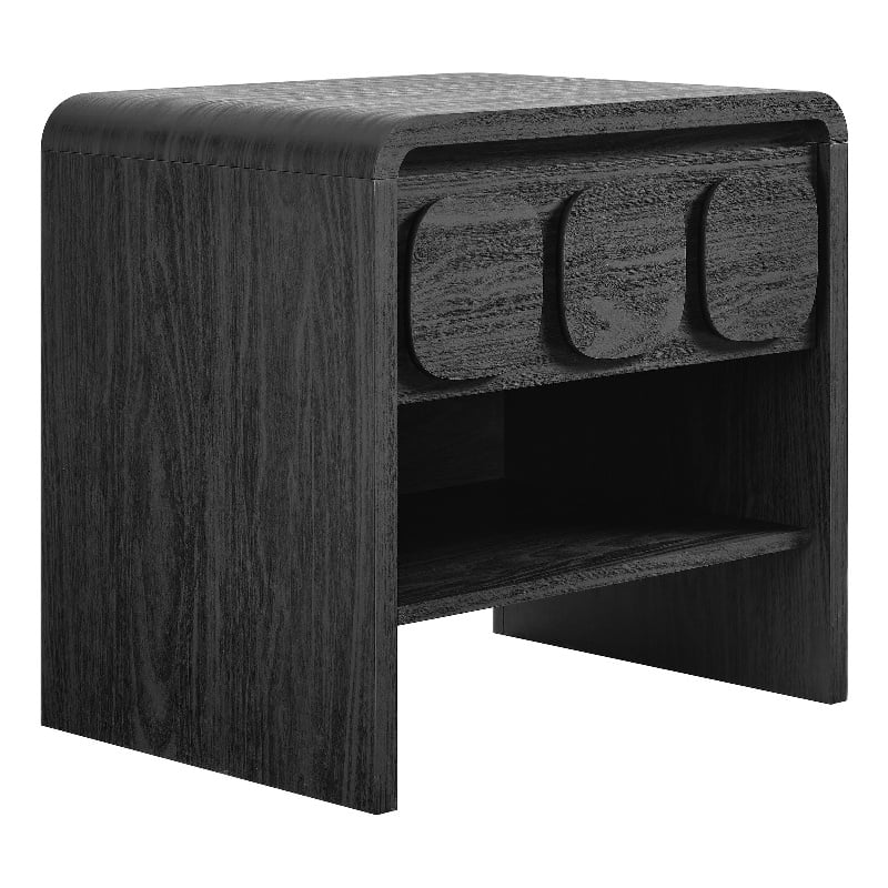 Pemberly Row Set of 2 Contemporary Nightstands in Black Finish