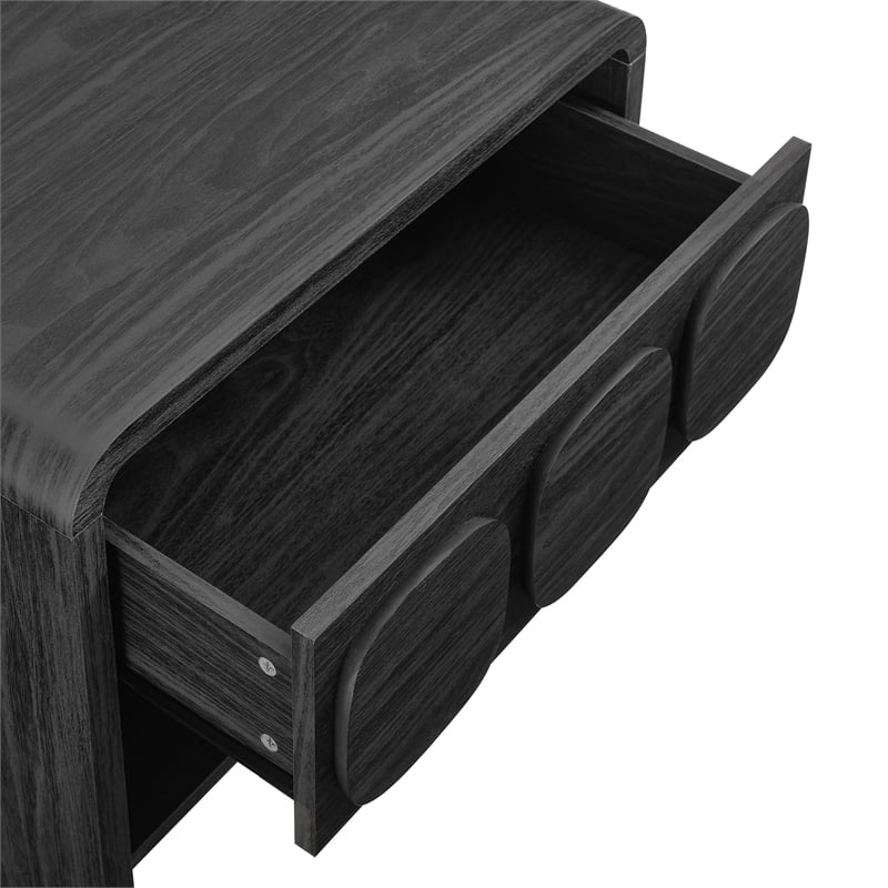 Pemberly Row Set of 2 Contemporary Nightstands in Black Finish