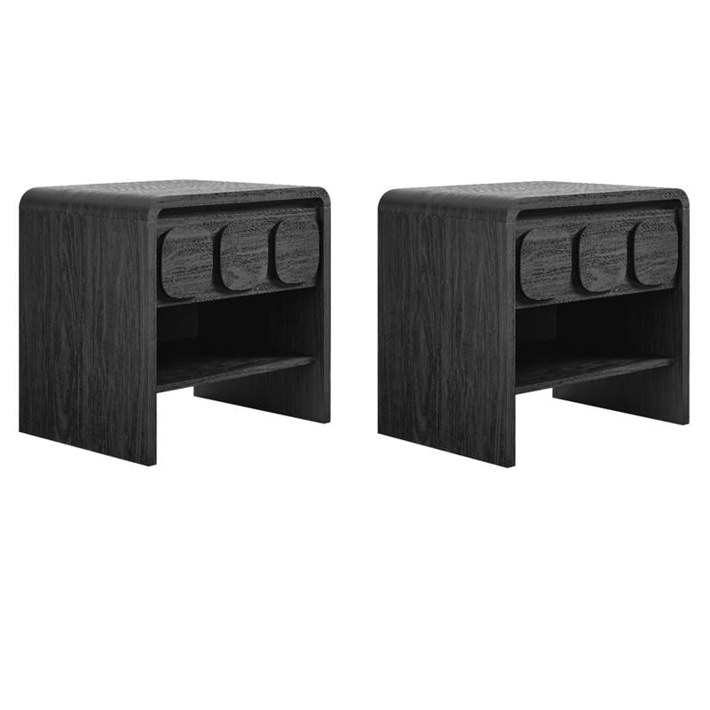 Pemberly Row Set of 2 Contemporary Nightstands in Black Finish