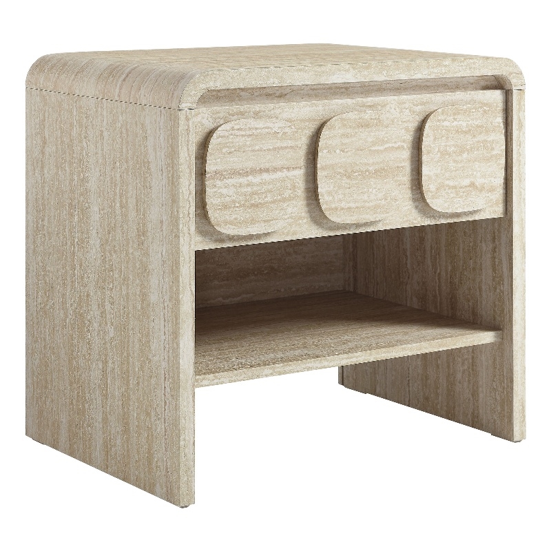 Pemberly Row Set of 2 Contemporary Nightstands in Travertine Finish