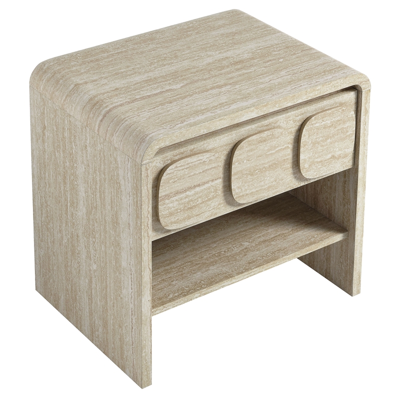 Pemberly Row Set of 2 Contemporary Nightstands in Travertine Finish