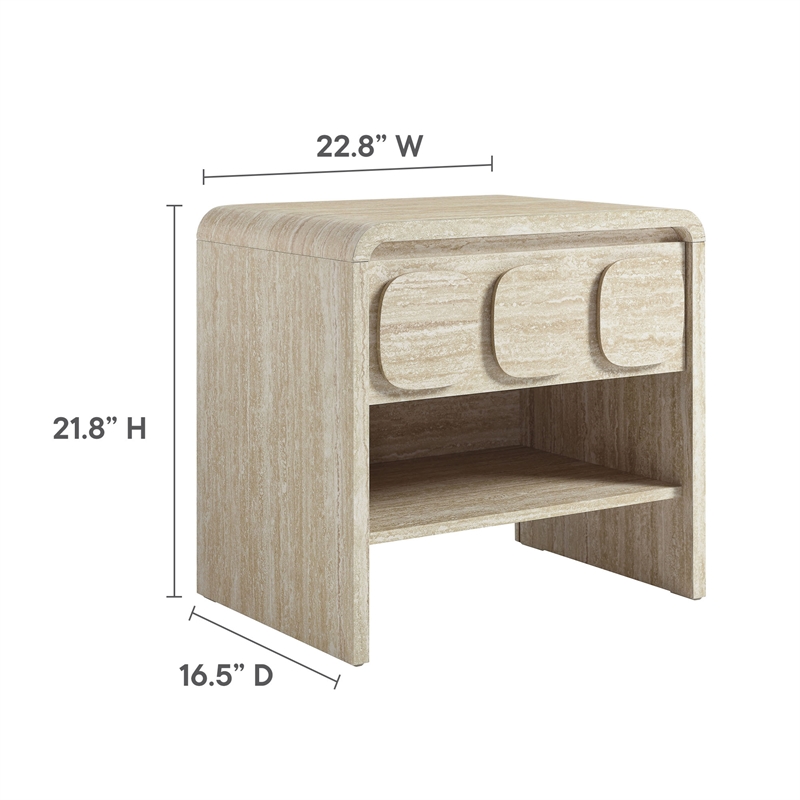 Pemberly Row Set of 2 Contemporary Nightstands in Travertine Finish
