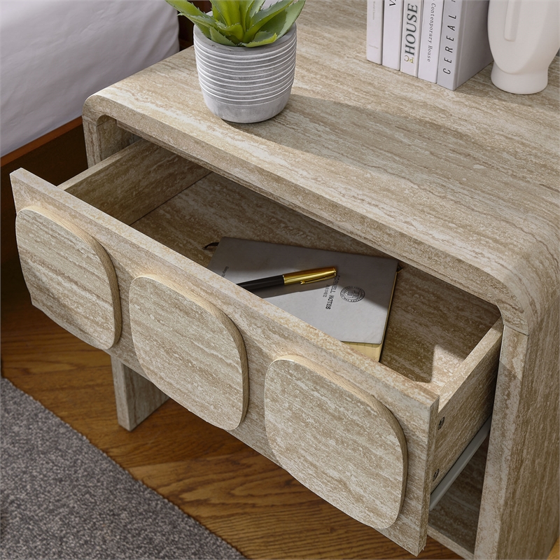 Pemberly Row Set of 2 Contemporary Nightstands in Travertine Finish