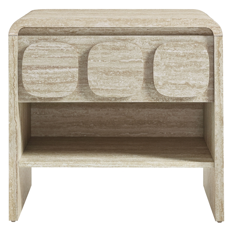 Pemberly Row Set of 2 Contemporary Nightstands in Travertine Finish