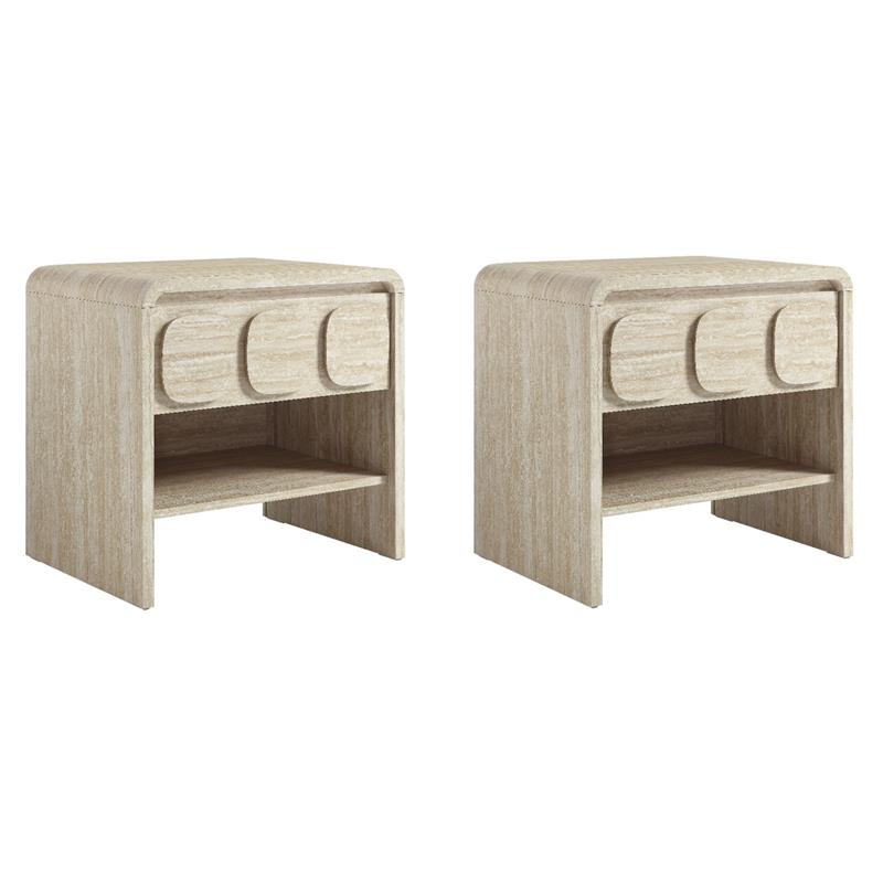 Pemberly Row Set of 2 Contemporary Nightstands in Travertine Finish