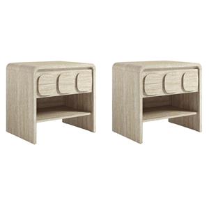 Pemberly Row Set of 2 Contemporary Nightstands in Travertine Finish