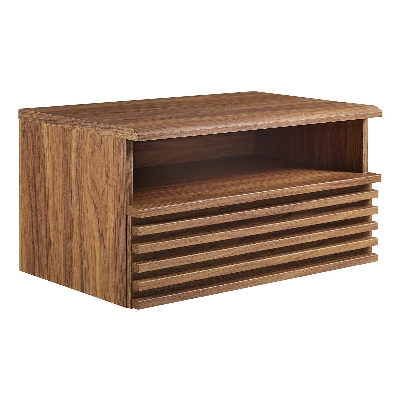 Pemberly Row Set of 2 1-Drawer Wall-Mount Modern Wood Nightstands in Walnut