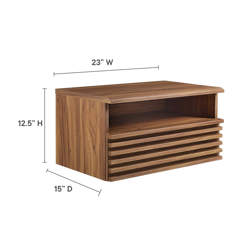 Pemberly Row Set of 2 1-Drawer Wall-Mount Modern Wood Nightstands in Walnut
