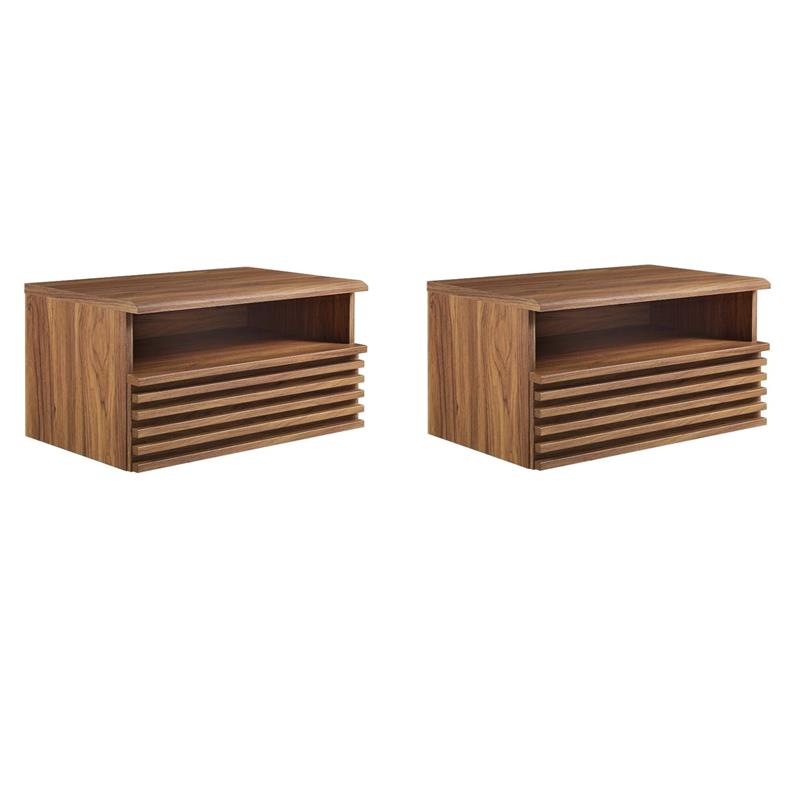 Pemberly Row Set of 2 1-Drawer Wall-Mount Modern Wood Nightstands in Walnut