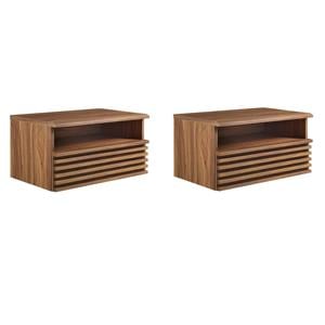 Pemberly Row Set of 2 1-Drawer Wall-Mount Modern Wood Nightstands in Walnut
