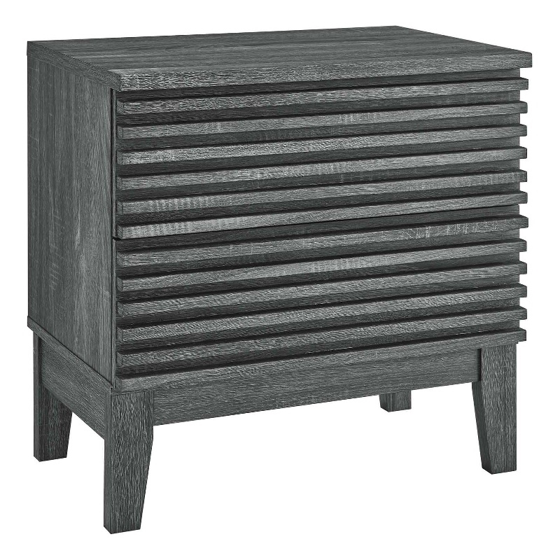 Pemberly Row Set of 2 Two-Drawer Particleboard Wood Nightstands in Charcoal