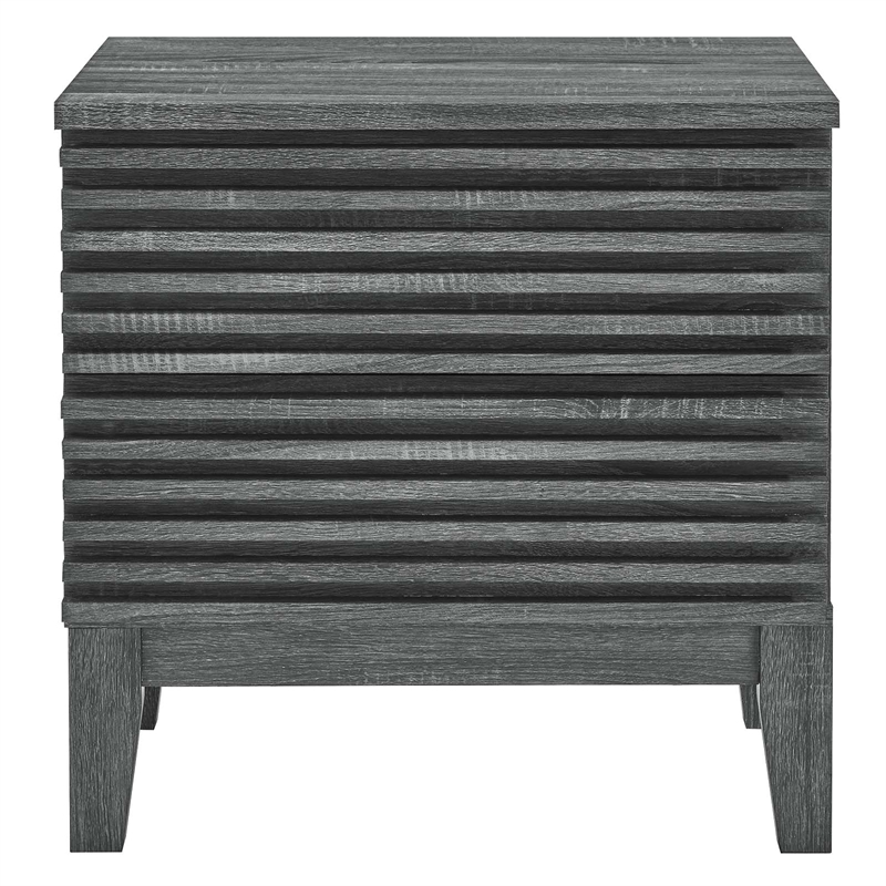 Pemberly Row Set of 2 Two-Drawer Particleboard Wood Nightstands in Charcoal
