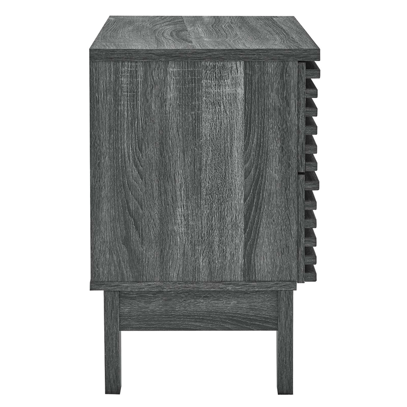 Pemberly Row Set of 2 Two-Drawer Particleboard Wood Nightstands in Charcoal