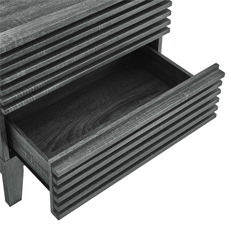 Pemberly Row Set of 2 Two-Drawer Particleboard Wood Nightstands in Charcoal