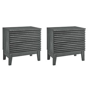 Pemberly Row Set of 2 Two-Drawer Particleboard Wood Nightstands in Charcoal