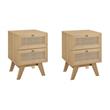 Pemberly Row Set of 2 2-Drawer Rattan MDF and Particleboard Nightstands in Oak