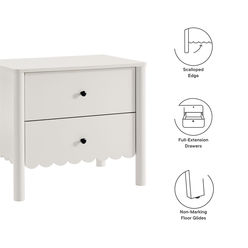 Pemberly Row Set of 2 Contemporary Nightstands in White Finish