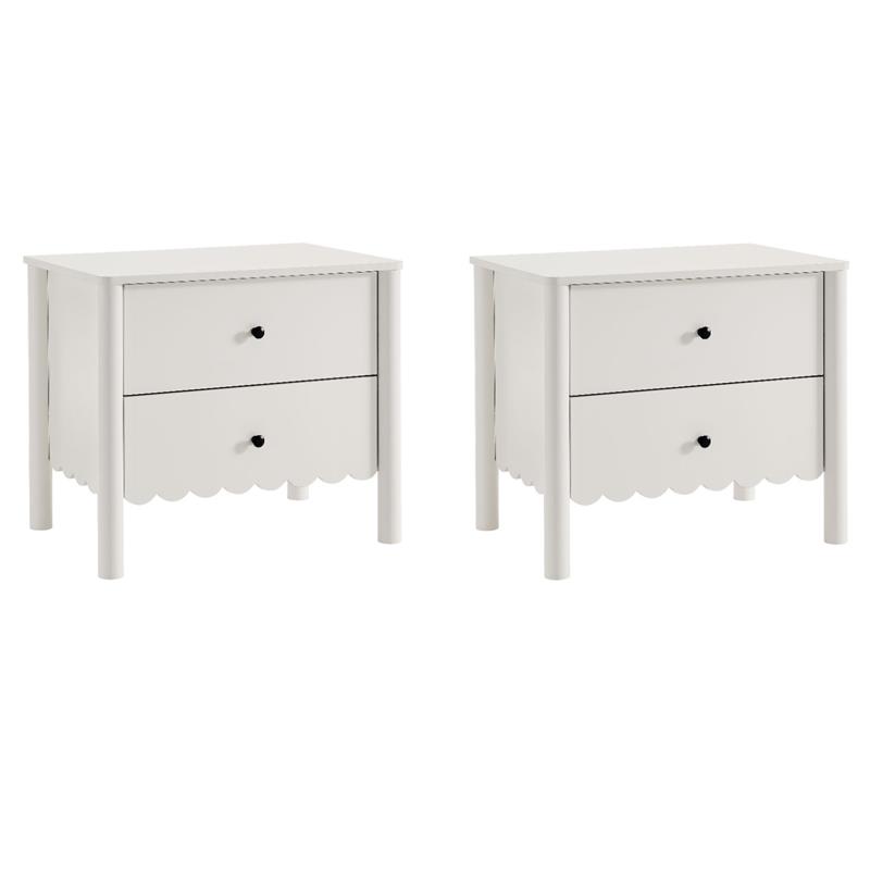 Pemberly Row Set of 2 Contemporary Nightstands in White Finish