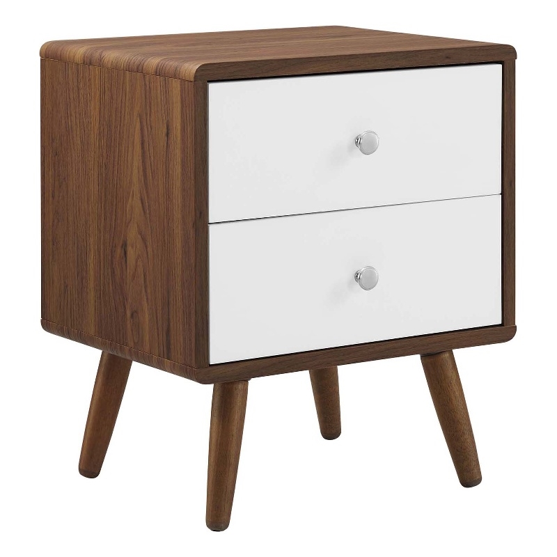 Pemberly Row Set of 2 2-Drawer Particleboard Wood Nightstands in Walnut/White
