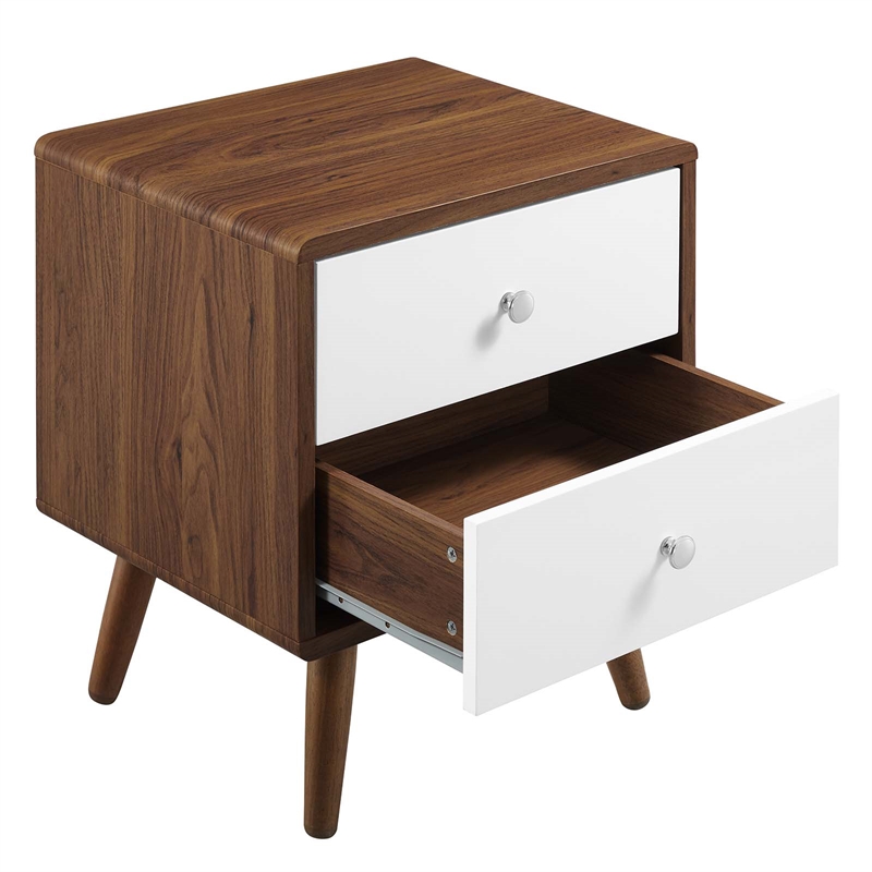 Pemberly Row Set of 2 2-Drawer Particleboard Wood Nightstands in Walnut/White