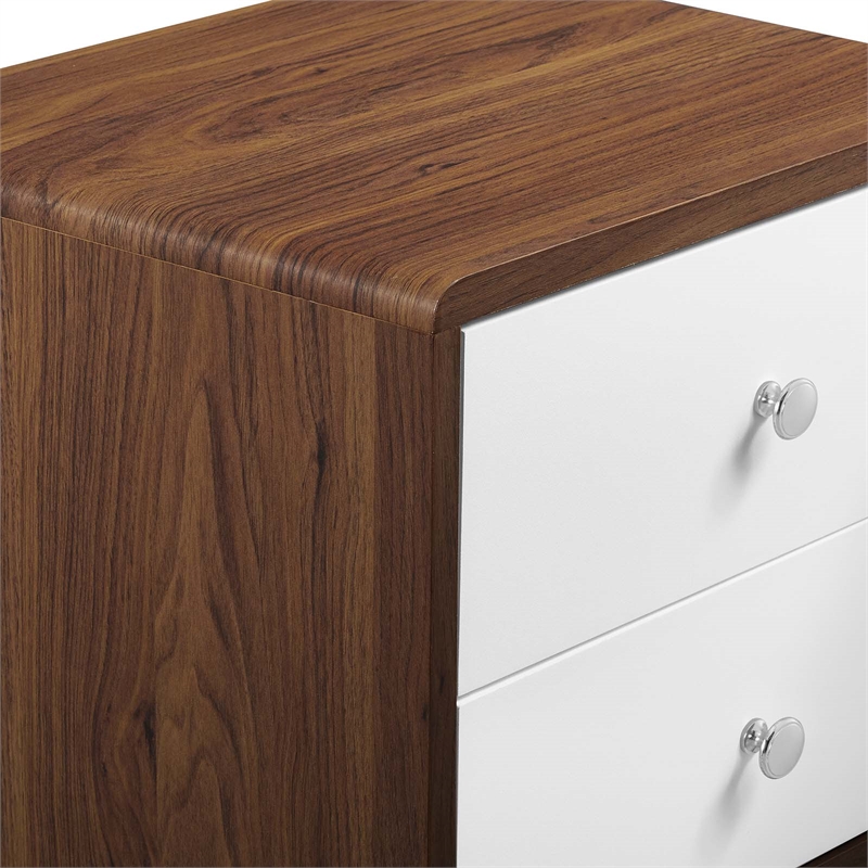 Pemberly Row Set of 2 2-Drawer Particleboard Wood Nightstands in Walnut/White