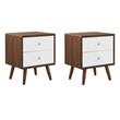 Pemberly Row Set of 2 2-Drawer Particleboard Wood Nightstands in Walnut/White