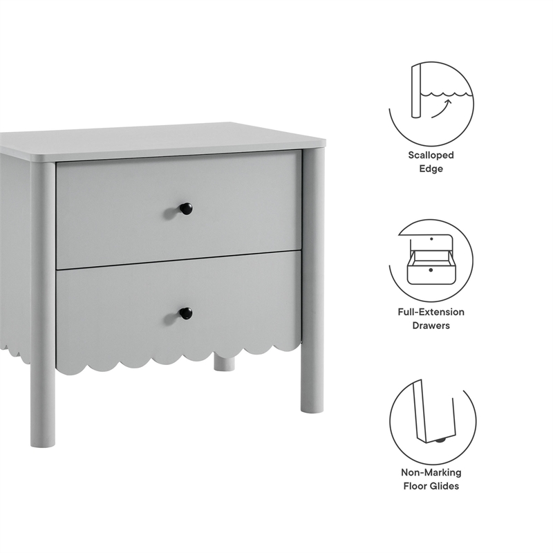 Pemberly Row Set of 2 Contemporary Nightstands in Light Gray Finish