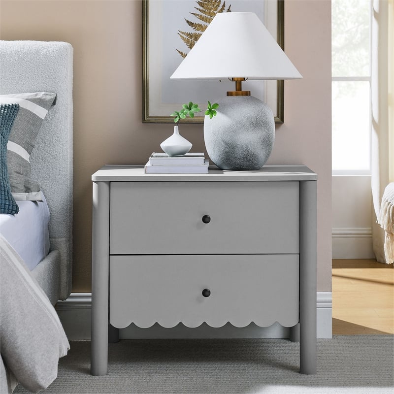 Pemberly Row Set of 2 Contemporary Nightstands in Light Gray Finish